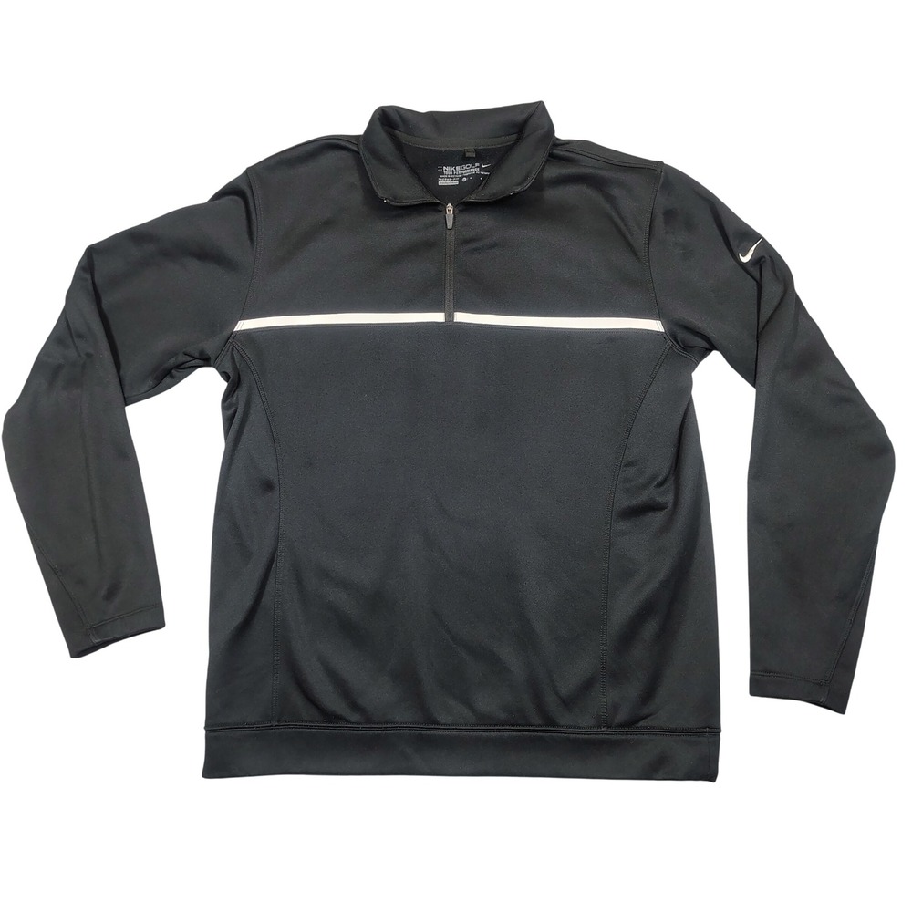 Nike Golf Pullover Mens Medium Black Therma-FIT 1/4 Zip Striped Polyester Fleece